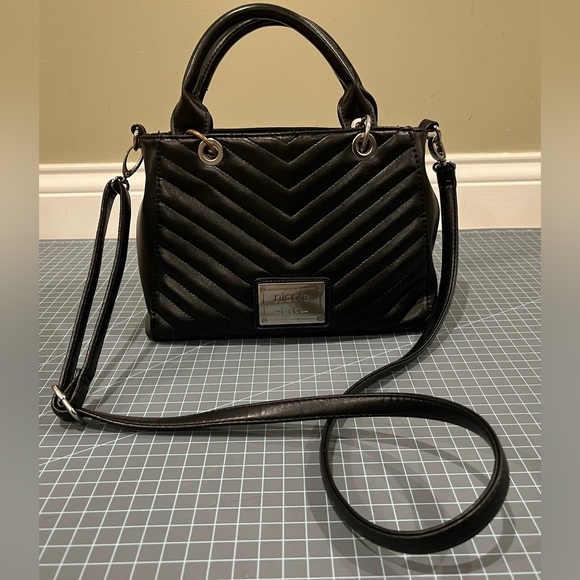 Nicole by Nicole Miller Handbags - Nicole Miller black faux leather chevron satchel purse